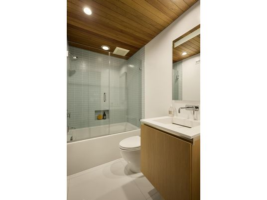Bathroom, Glass Shower, Interior, Recessed Lighting, Wooden Ceilings