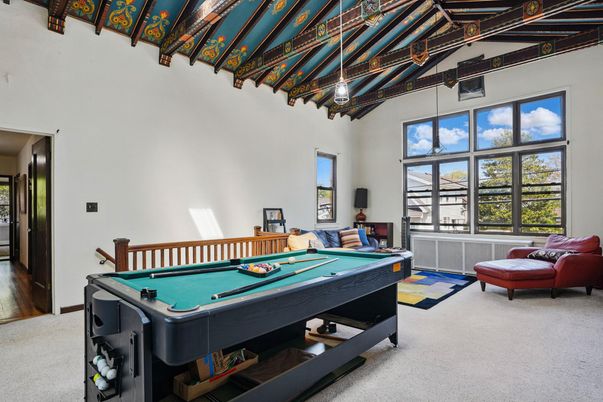 Billiard Table, Game Room, Interior, Wooden Beams