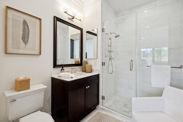 Bathroom, Glass Shower, Interior, Marble Walls
