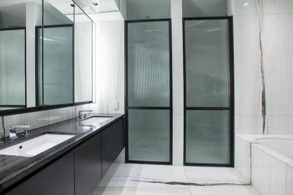 Bathroom, Dual Sink Vanities, Glass Shower, Interior