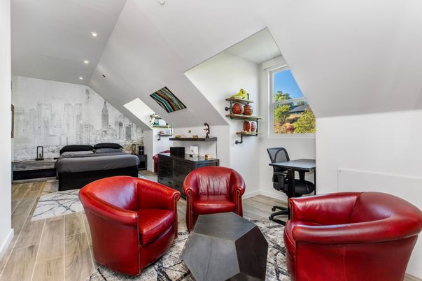 Home Office, Interior, Living room, Recessed Lighting, Wood Texture Flooring