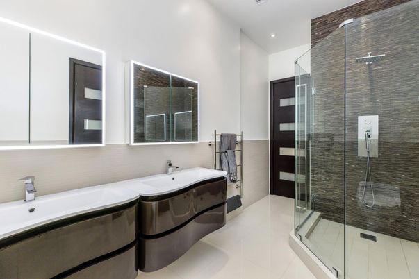 Bathroom, Glass Shower, Interior, Recessed Lighting
