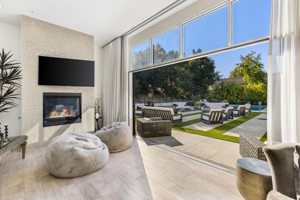 Fireplace, Interior, Recessed Lighting, Wood Texture Flooring