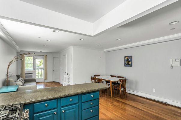Dining room, Interior, Recessed Lighting, Wood Texture Flooring