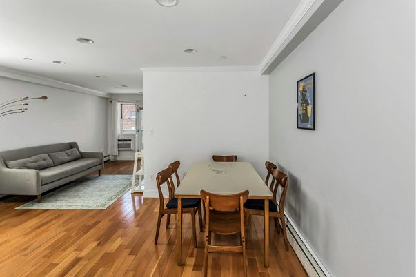 Dining room, Interior, Recessed Lighting, Wood Texture Flooring