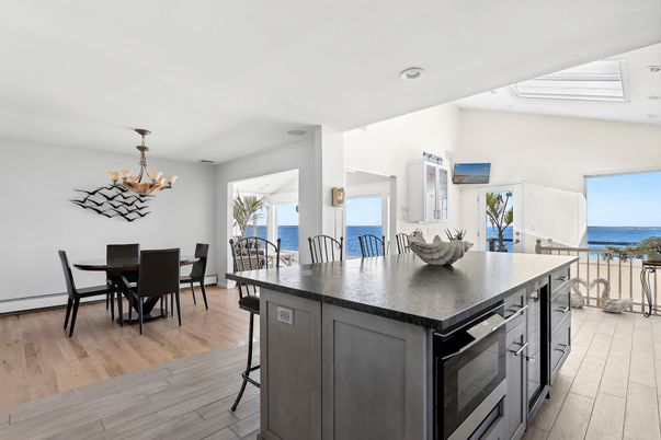 Chandelier, Dining room, Interior, Kitchen, Recessed Lighting, Water, Wood Texture Flooring