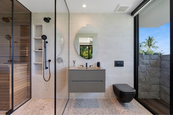 Bathroom, Glass Shower, Interior, Recessed Lighting