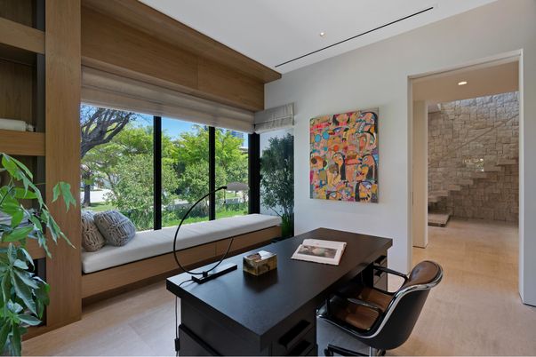 Home Office, Interior, Recessed Lighting, Stone Walls