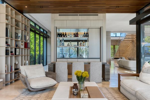 Interior, Living room, Recessed Lighting, Wooden Ceilings, Wood Texture Flooring