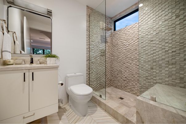 Bathroom, Glass Shower, Interior, Recessed Lighting