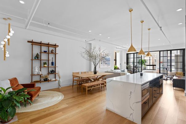 Dining room, Interior, Kitchen, Living room, Pendant Lights, Recessed Lighting, Wood Texture Flooring