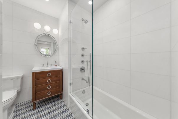 Bathroom, Glass Shower, Interior, Recessed Lighting
