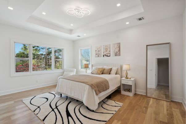Bedroom, Interior, Recessed Lighting, Wood Texture Flooring