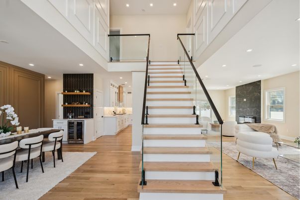 Dining room, Interior, Recessed Lighting, Wood Texture Flooring