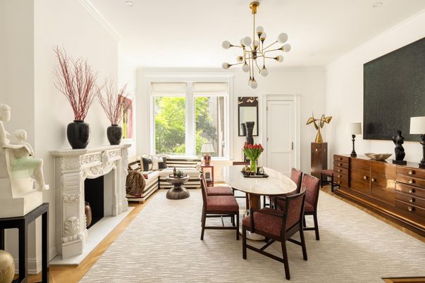 Dining room, Fireplace, Interior, Living room, Pendant Lights, Wood Texture Flooring