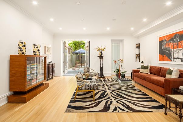 Interior, Living room, Recessed Lighting, Wood Texture Flooring