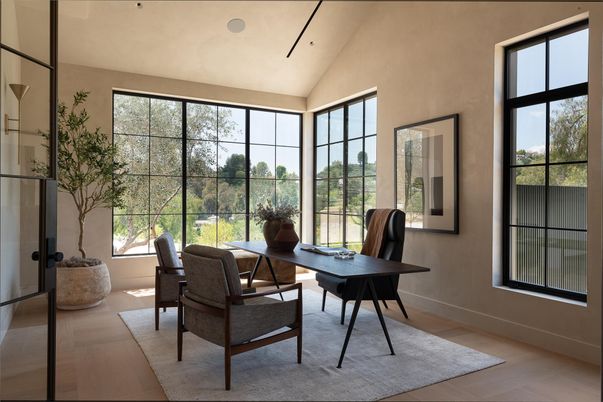 Home Office, Interior, Recessed Lighting, Wood Texture Flooring