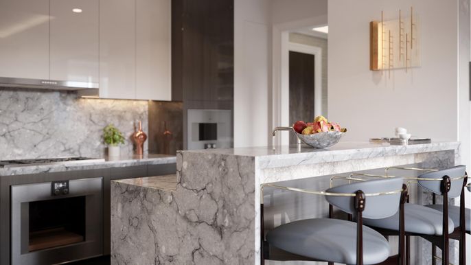 Interior, Kitchen, Marble Walls