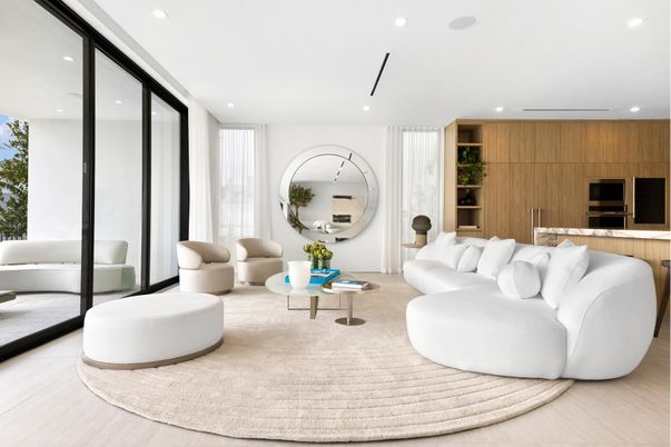 Interior, Living room, Recessed Lighting, Wood Texture Flooring