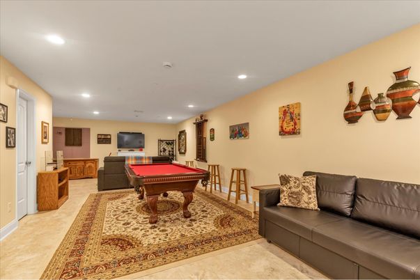 Billiard Table, Game Room, Interior, Recessed Lighting