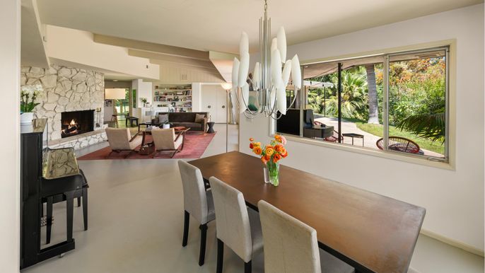 Dining room, Fireplace, Interior, Living room, Stone Walls