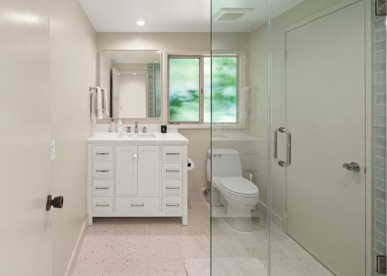 Bathroom, Glass Shower, Interior, Recessed Lighting