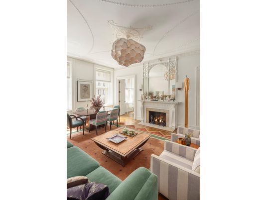 Dining room, Fireplace, Interior, Living room, Wood Texture Flooring