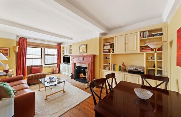 Dining room, Fireplace, Interior, Living room, Wood Texture Flooring
