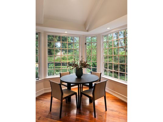 Dining room, Interior, Recessed Lighting, Wood Texture Flooring