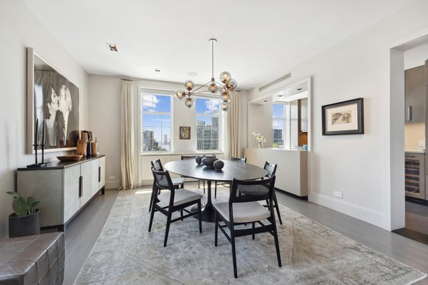 Dining room, Interior, Pendant Lights, Wood Texture Flooring