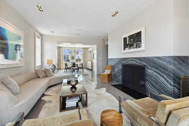 Dining room, Fireplace, Interior, Living room, Recessed Lighting