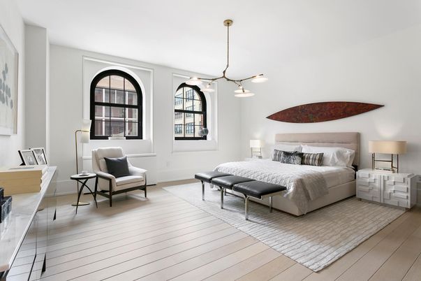 Bedroom, Interior, Pendant Lights, Wood Texture Flooring