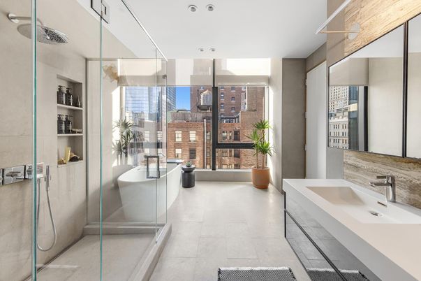 Bathroom, Glass Shower, Interior, Recessed Lighting