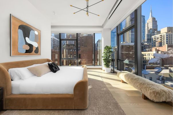 Bedroom, Interior, Pendant Lights, Wood Texture Flooring