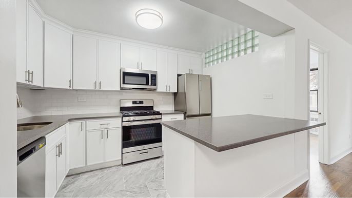 Interior, Kitchen, Marble, Stainless Steel Appliances, Wood Texture Flooring