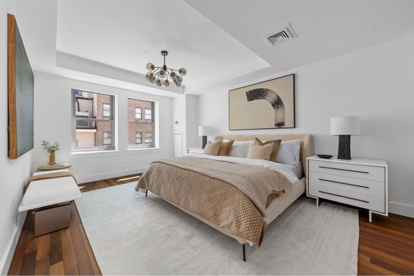 Bedroom, Interior, Pendant Lights, Wood Texture Flooring