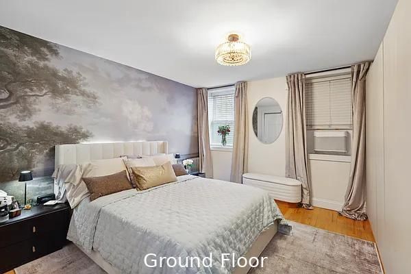 Bedroom, Chandelier, Interior, Wood Texture Flooring