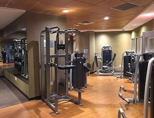 Fitness Equipment, Gym, Interior, Recessed Lighting, Wood Texture Flooring