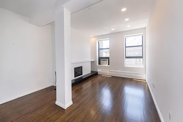 Empty room, Fireplace, Interior, Recessed Lighting, Wood Texture Flooring