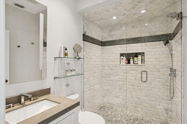 Bathroom, Glass Shower, Interior, Recessed Lighting