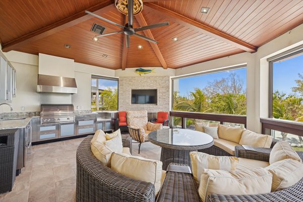 Interior, Kitchen, Living room, Recessed Lighting, Stainless Steel Appliances, Stone Walls, Wooden Beams, Wooden Ceilings