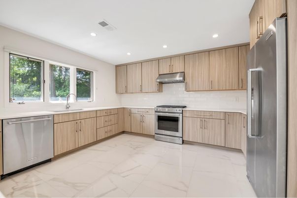 Interior, Kitchen, Marble, Recessed Lighting, Stainless Steel Appliances