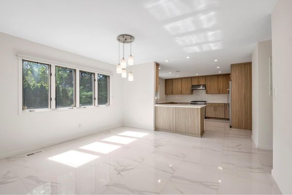 Interior, Kitchen, Marble, Pendant Lights, Recessed Lighting, Stainless Steel Appliances