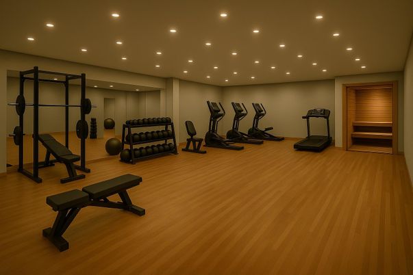 Fitness Equipment, Interior, Recessed Lighting, Wood Texture Flooring