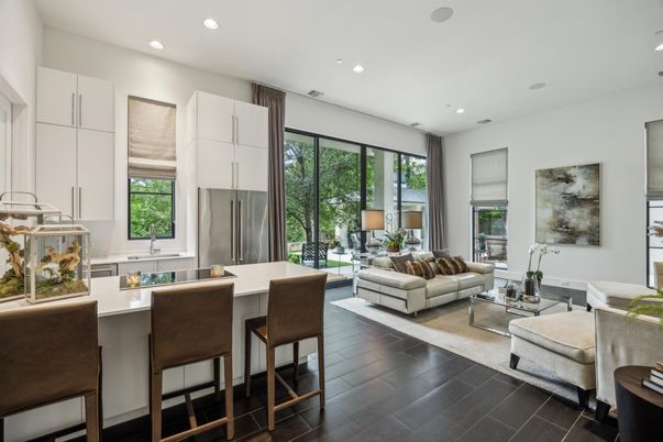 Interior, Kitchen, Living room, Recessed Lighting, Wood Texture Flooring