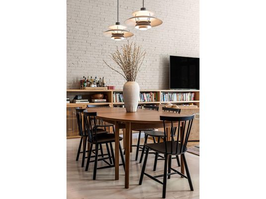 Dining room, Interior, Pendant Lights, Stone Walls, Wood Texture Flooring