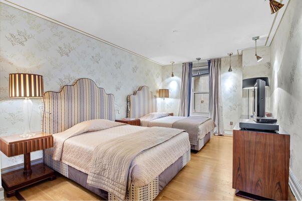 Bedroom, Interior, Pendant Lights, Wood Texture Flooring