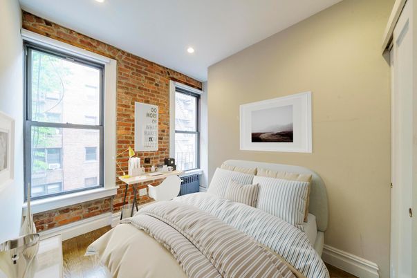 Bedroom, Home Office, Interior, Recessed Lighting, Stone Walls