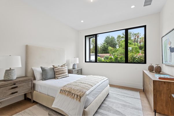 Bedroom, Interior, Recessed Lighting, Wood Texture Flooring