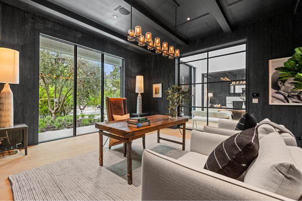 Home Office, Interior, Living room, Recessed Lighting, Wood Texture Flooring